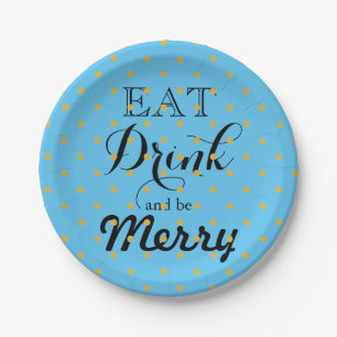 Eat Drink and be Merry polka dot pattern Paper Plate