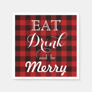 Eat Drink and be Merry, red-black tartan plaid Napkin