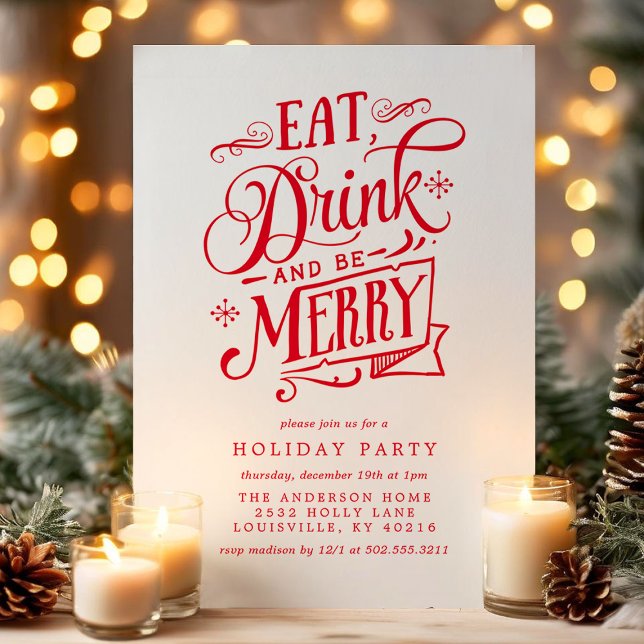 Eat Drink And Be Merry Red Stripes Holiday Party Invitation (Creator Uploaded)