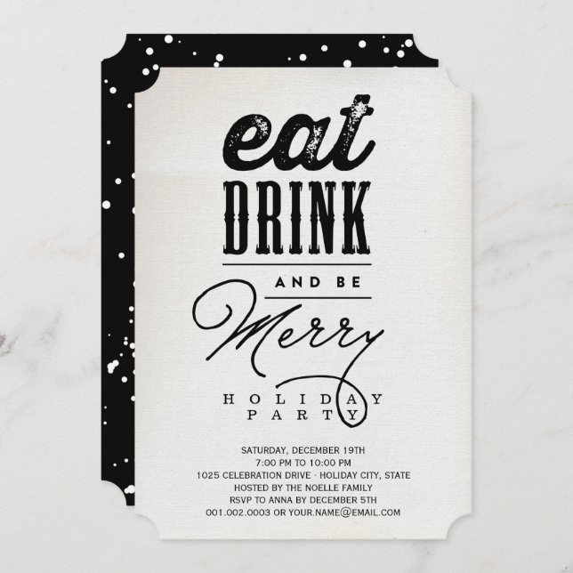 Eat Drink And Be Merry Rustic Holiday Party Invite (Front/Back)