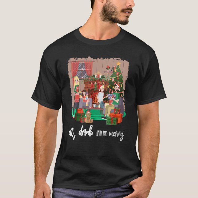 Eat Drink And Be Merry Shimmering Script Graphic P T-Shirt (Front)