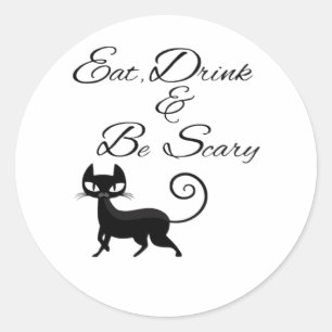 Eat Drink And Be Scary Cat Funny Cute Spooky Hallo Classic Round Sticker