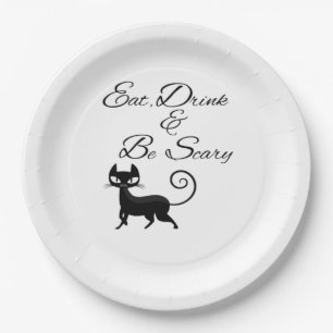 Eat Drink And Be Scary Cat Funny Cute Spooky Hallo Paper Plate