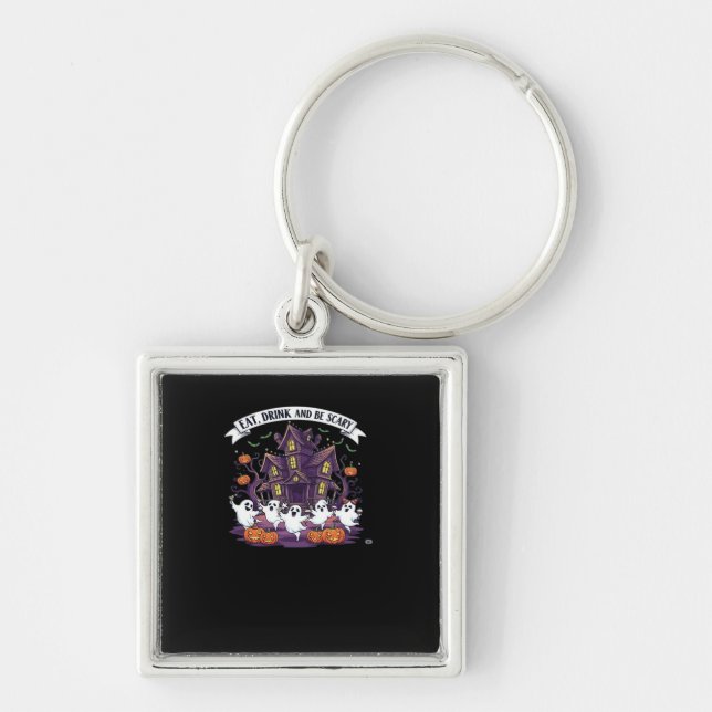 Eat Drink And Be Scary Classic Funny Retro Key Ring (Front)