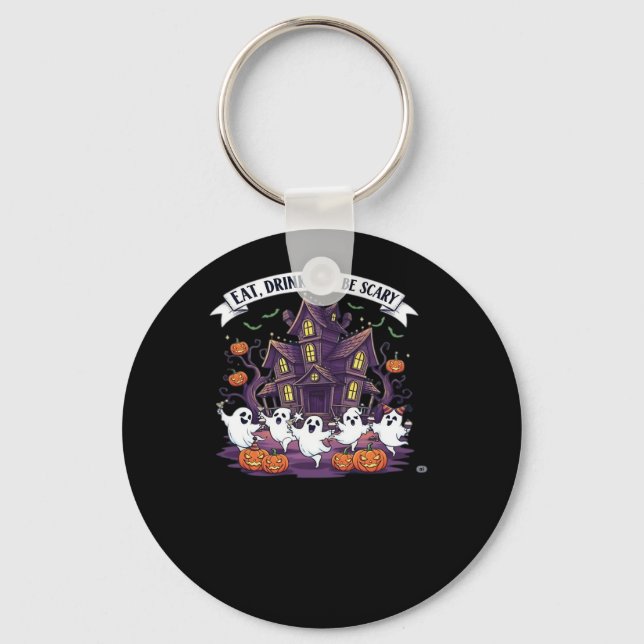 Eat Drink And Be Scary Classic Funny Retro Key Ring (Front)