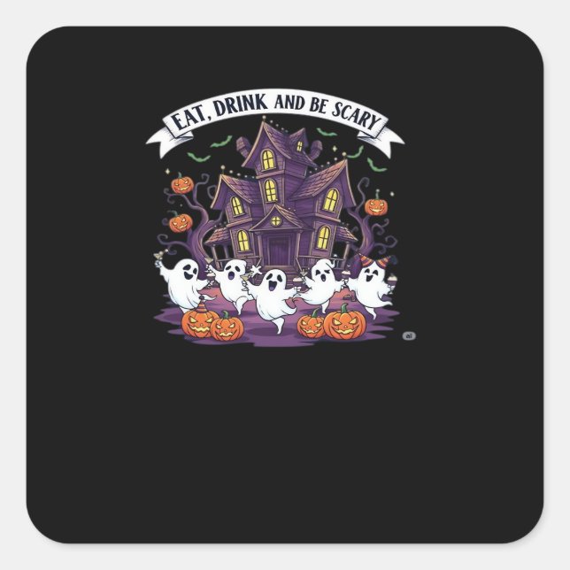 Eat Drink And Be Scary Classic Funny Retro Square Sticker (Front)