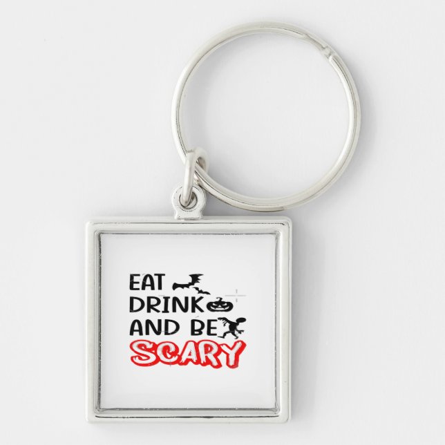 Eat Drink And Be Scary Design Retro Classic Key Ring (Front)