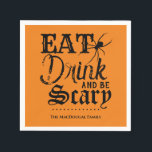 Eat Drink and be Scary Family Halloween Party Napkin<br><div class="desc">No need to wait for Halloween; you can be scary anytime with this custom drink napkins . Party time is so much more frightful when you serve food and drinks with this dreadfully designed custom napkins. Don't forget to customise the bottom with your family name, or any other text your...</div>