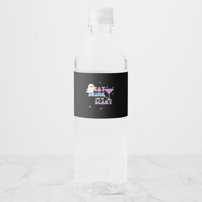 Eat Drink And Be Scary Funny Halloween Casual Uniq Water Bottle Label (Front)