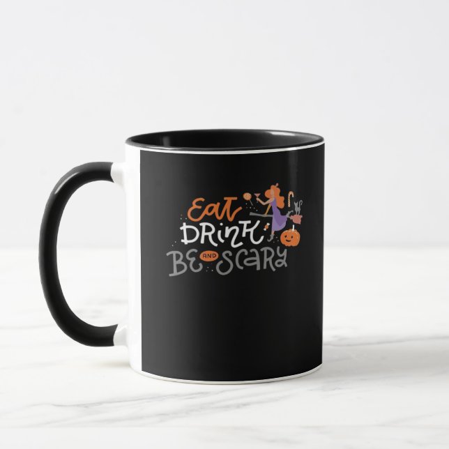 Eat Drink And Be Scary Funny Halloween Mug (Left)