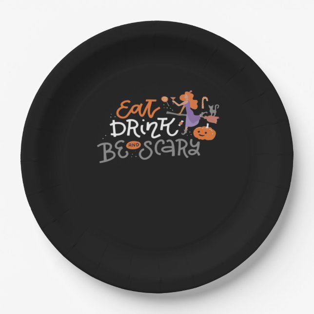 Eat Drink And Be Scary Funny Halloween Paper Plate (Front)