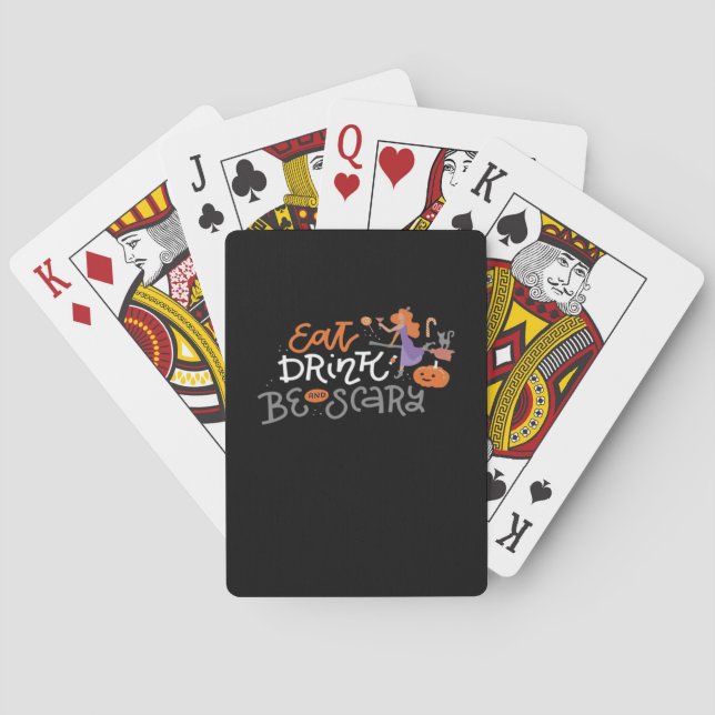 Eat Drink And Be Scary Funny Halloween Playing Cards (Back)