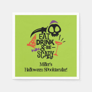 Eat Drink and Be Scary Green Halloween Party Napkin