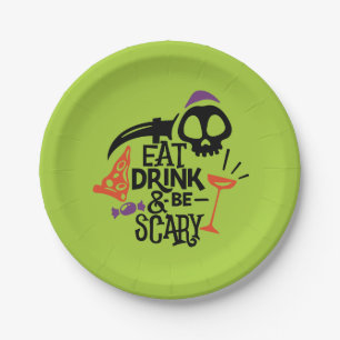 Eat Drink and Be Scary Green Halloween Party Paper Plate