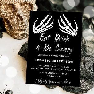 Eat Drink And Be Scary Grey Halloween Party Invitation