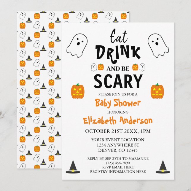 Eat, Drink and Be Scary Halloween Baby Shower Invitation (Front/Back)
