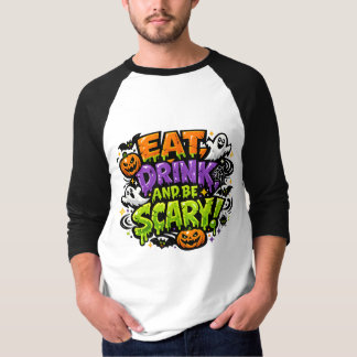 Eat Drink And Be Scary Halloween Comic Art T-Shirt