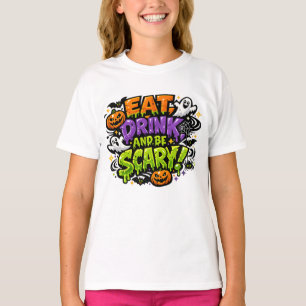 Eat Drink And Be Scary Halloween Comic Art T-Shirt