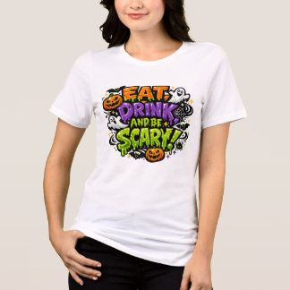 Eat Drink And Be Scary Halloween Comic Art Tri-Blend Shirt