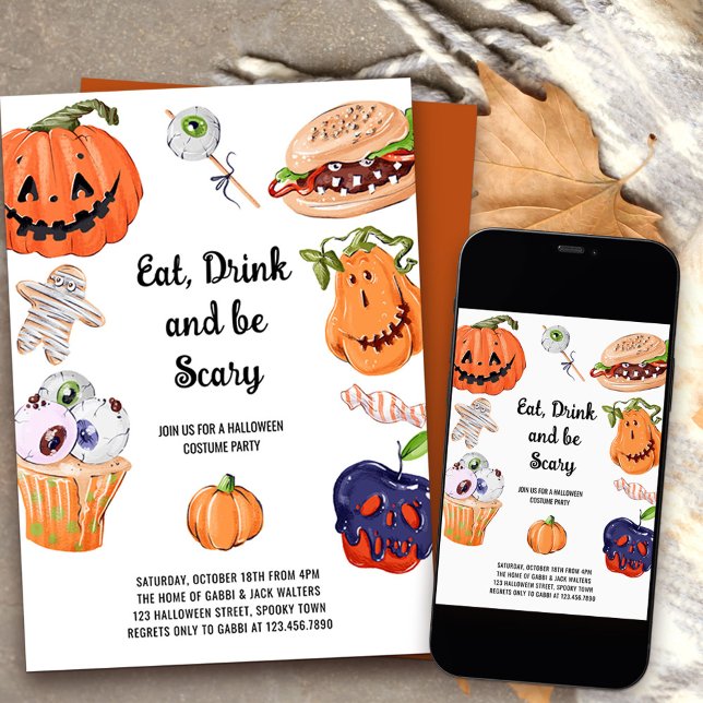 Eat Drink and Be Scary Halloween Costume Party Invitation (Eat Drink and be Scary halloween costume party invitation)