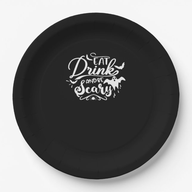Eat Drink And Be Scary Halloween Design Paper Plate (Front)