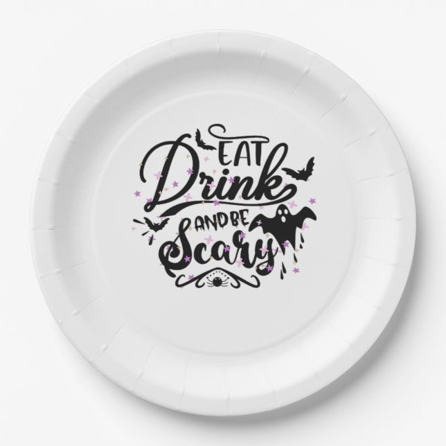 Eat Drink And Be Scary Halloween Design Trendy Art Paper Plate (Front)