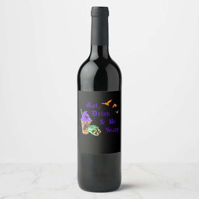 Eat Drink And Be Scary Halloween Minimal Clean Wine Label (Front)