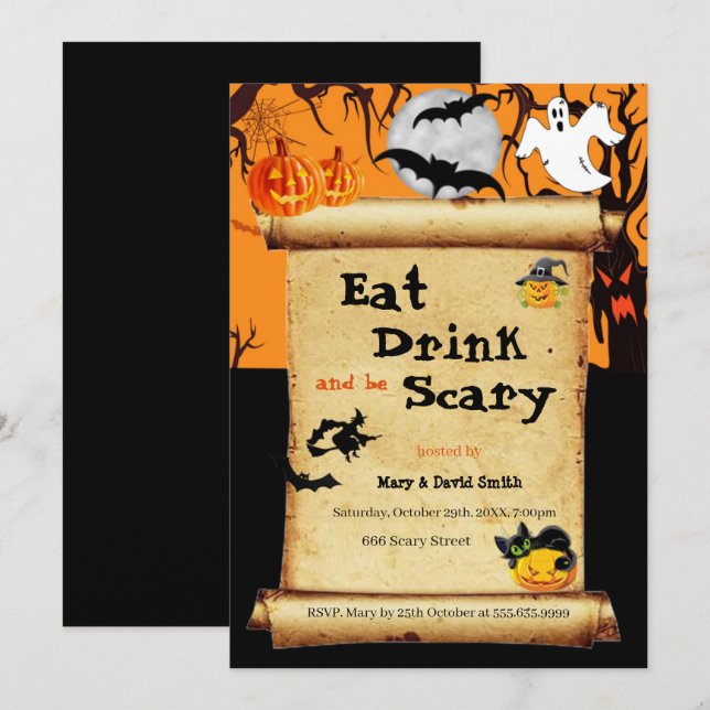 Eat Drink And Be Scary Halloween Party Invitation (Front/Back)