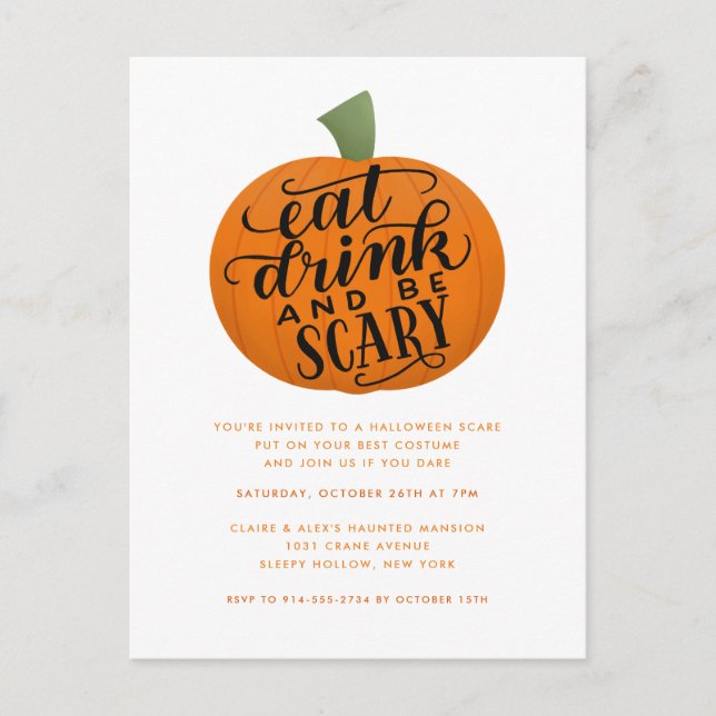 Eat, Drink and Be Scary Halloween Party Invitation Postcard (Front)