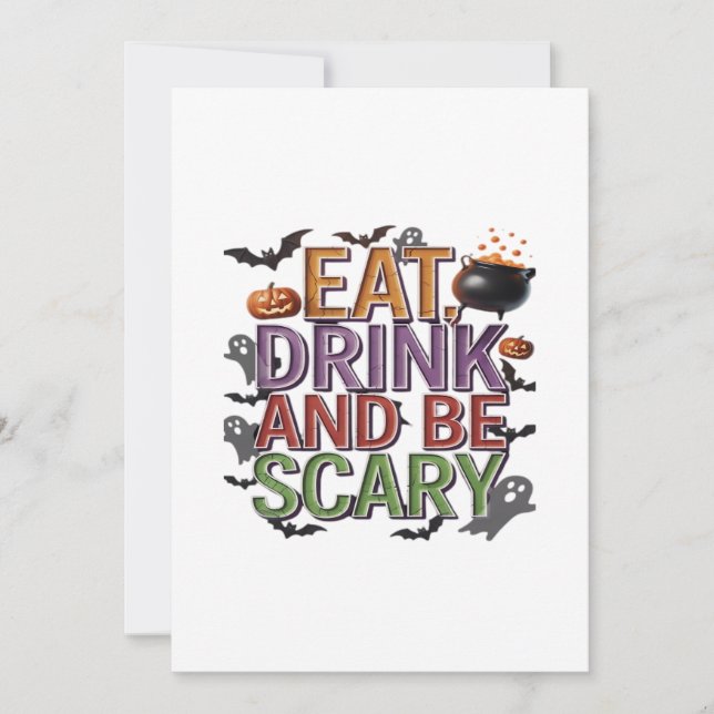Eat Drink And Be Scary Halloween Party Spooky Desi Holiday Card (Front)