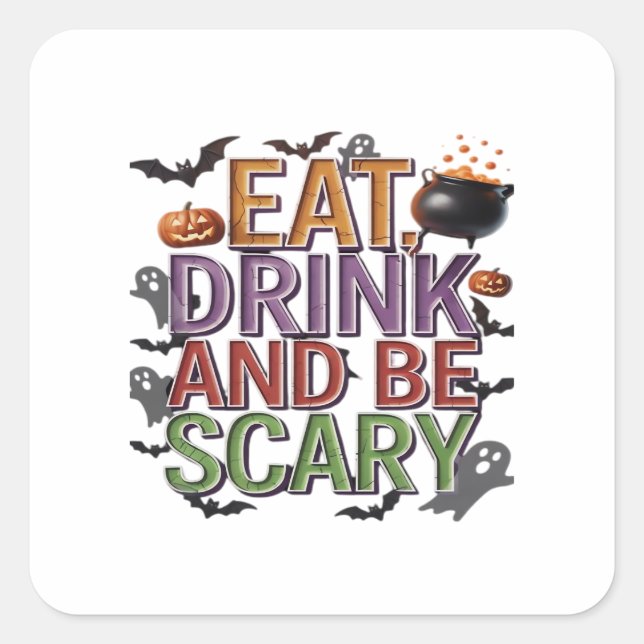 Eat Drink And Be Scary Halloween Party Spooky Desi Square Sticker (Front)