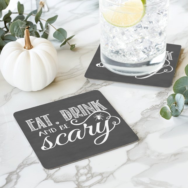Eat, Drink and Be Scary Halloween Party Square Paper Coaster (Creator Uploaded)