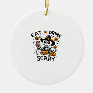 Eat Drink And Be Scary Halloween Pumpkin Miniature Ceramic Ornament