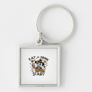 Eat Drink And Be Scary Halloween Pumpkin Miniature Key Ring