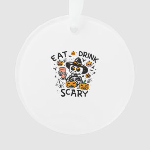Eat Drink And Be Scary Halloween Pumpkin Miniature Ornament