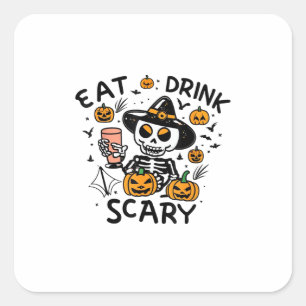 Eat Drink And Be Scary Halloween Pumpkin Miniature Square Sticker