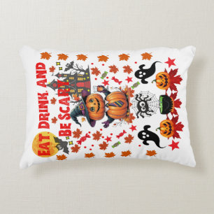 Eat, drink, and be scary halloween pumpkin party decorative cushion