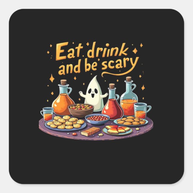 Eat Drink And Be Scary Halloween Spooky Fun For Ha Square Sticker (Front)
