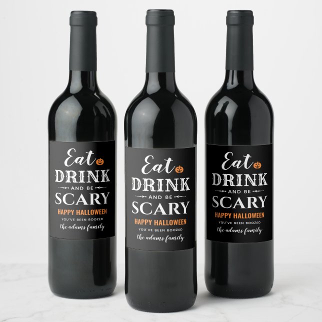 Eat Drink and Be Scary Halloween White Typography Wine Label (Bottles)