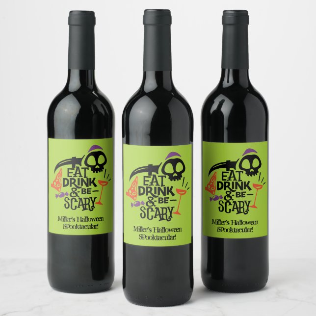 Eat Drink and Be Scary Halloween Wine Label (Bottles)