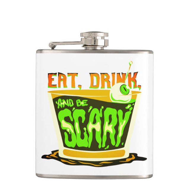 Eat drink and be scary hip flask (Front)