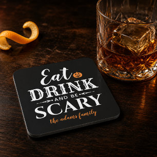 Eat Drink and Be Scary Modern Typography Halloween Coaster