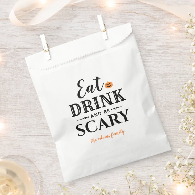 Eat Drink and Be Scary Modern Typography Halloween Favour Bag (Clipped)