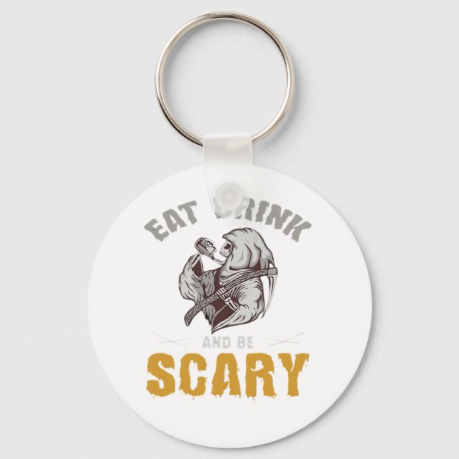 Eat Drink And Be Scary Reaper Minimal Clean Key Ring (Front)