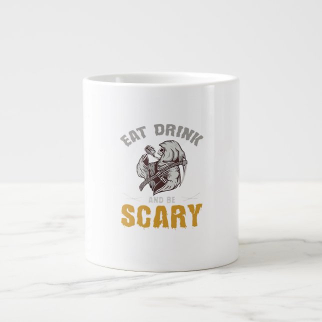 Eat Drink And Be Scary Reaper Minimal Clean Large Coffee Mug (Front)
