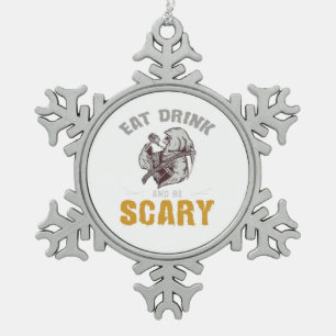 Eat Drink And Be Scary Reaper Minimal Clean Snowflake Pewter Christmas Ornament