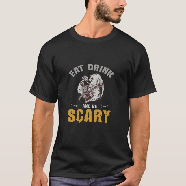 Eat Drink And Be Scary Reaper Minimal Clean T-Shirt (Front)