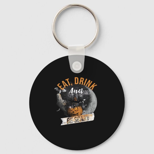 Eat Drink And Be Scary Retro Classic Key Ring (Front)