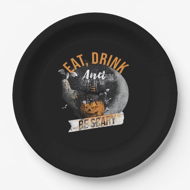 Eat Drink And Be Scary Retro Classic Paper Plate (Front)