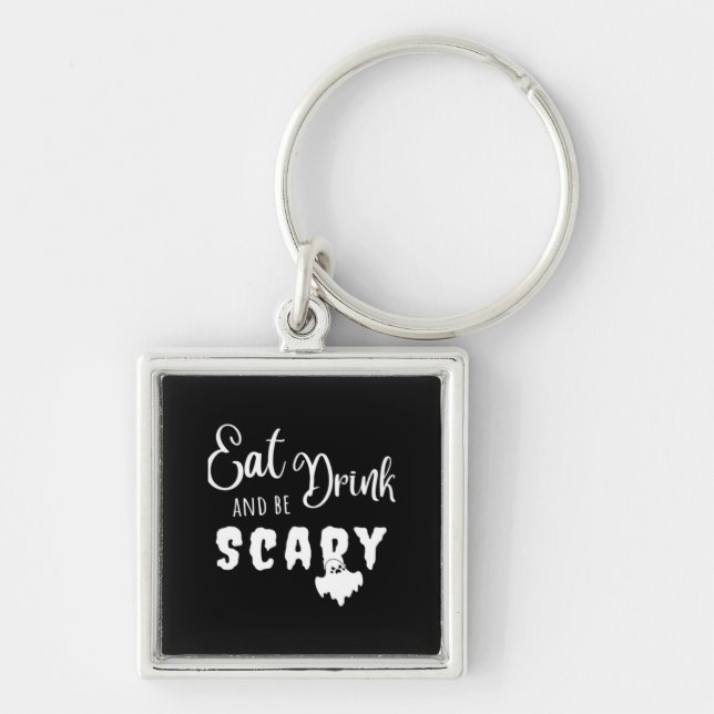 Eat Drink And Be Scary Retro Graphic Key Ring (Front)